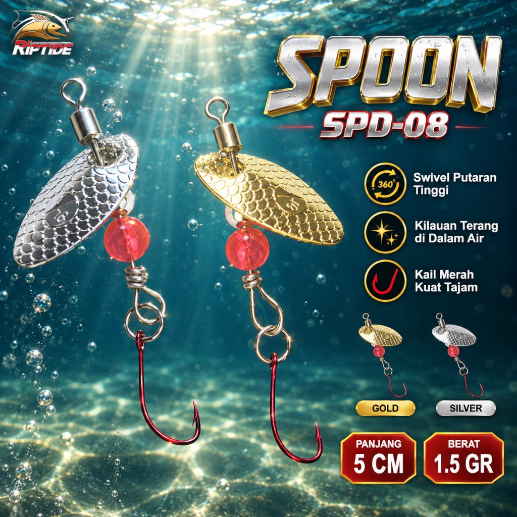 UMPAN PANCING SPOON RIPTIDE SPD-08 1.5G SPINNER LURE ULTRA LIGHT FISHING SINGLE HOOK RED SPOON RIPTI
