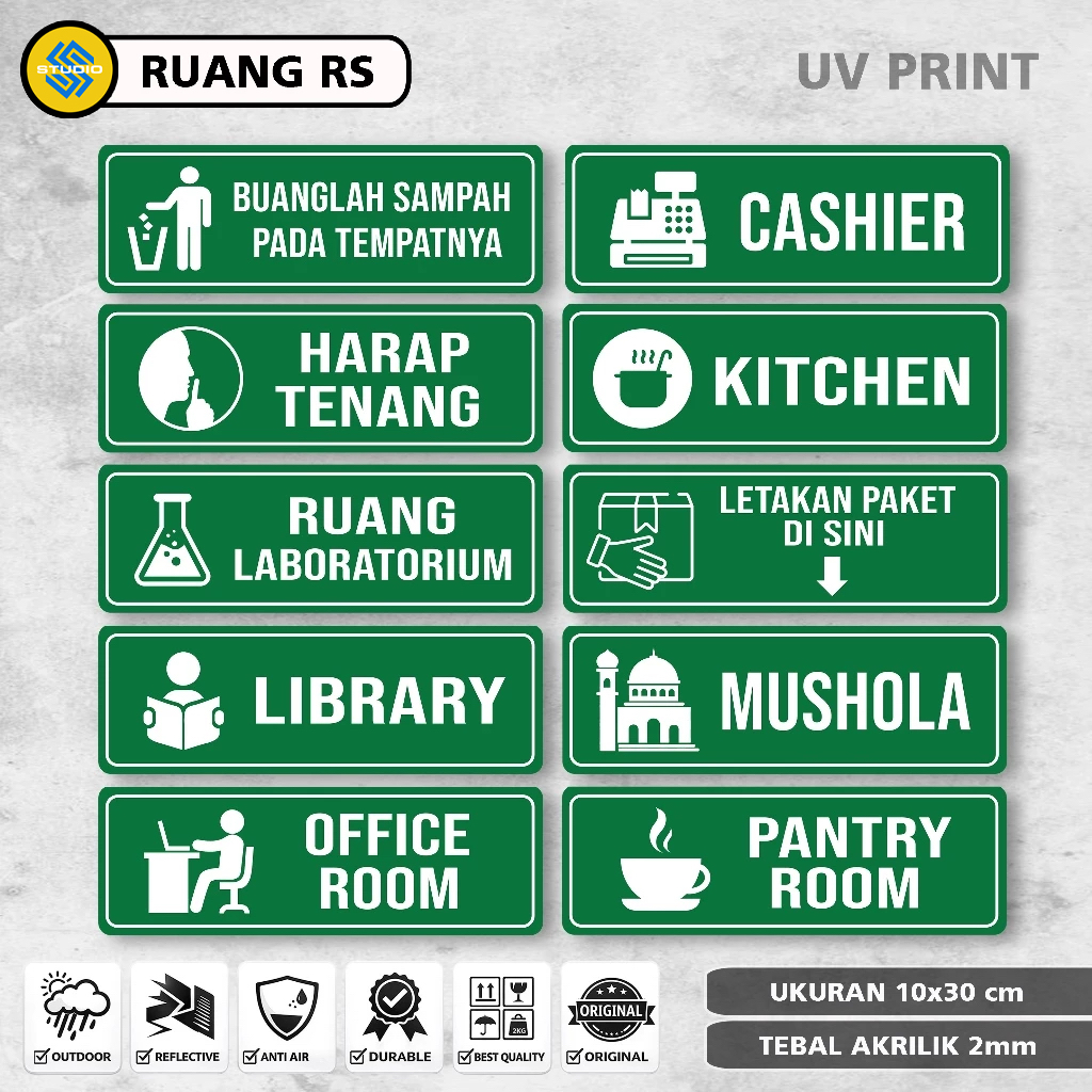 Akrilik UV Tanda Ruangan Rumah Sakit, Ruang Periksa, Ruang Dokter dll UV Printing Tebal 2mm