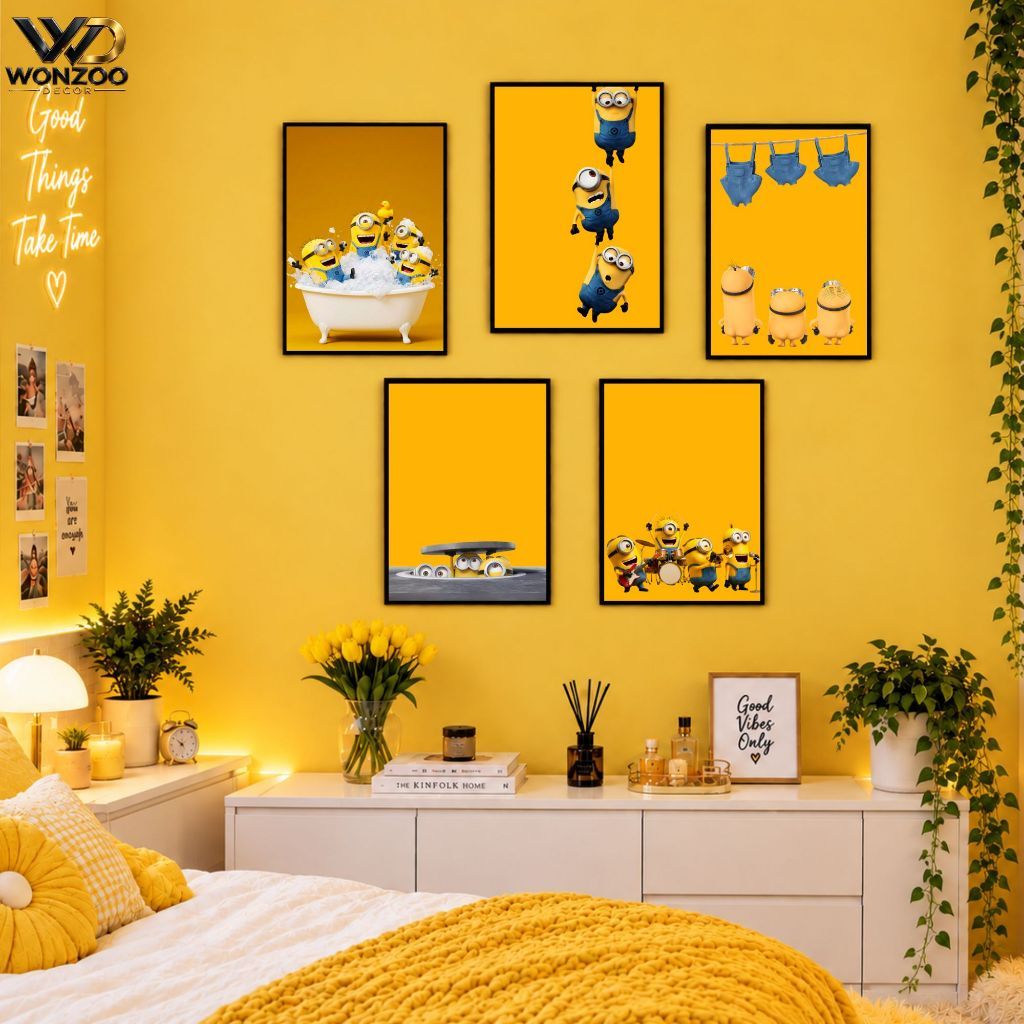 Wonzoo Decor Poster Kartun Minions - Hiasan Dinding Dekorasi Pajangan Dinding Frame Poster Ruang Ker