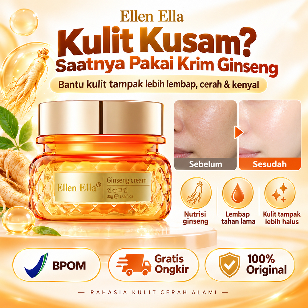 ELLEN ELLA Anti Aging Krim Wajah Ginseng 30g Pelembab Mengencangkan Kulit & Mencerahkan BPOM Halal