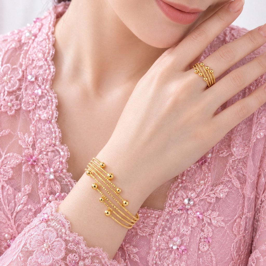 Gelang Free Cincin Fleksibel Kroncong Gold Emas Perhiasan Wanita Dewasa