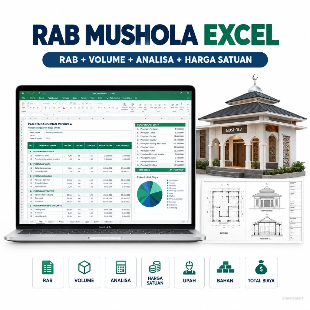 Template RAB Mushola Excel – RAB, Volume & Analisa Pekerjaan