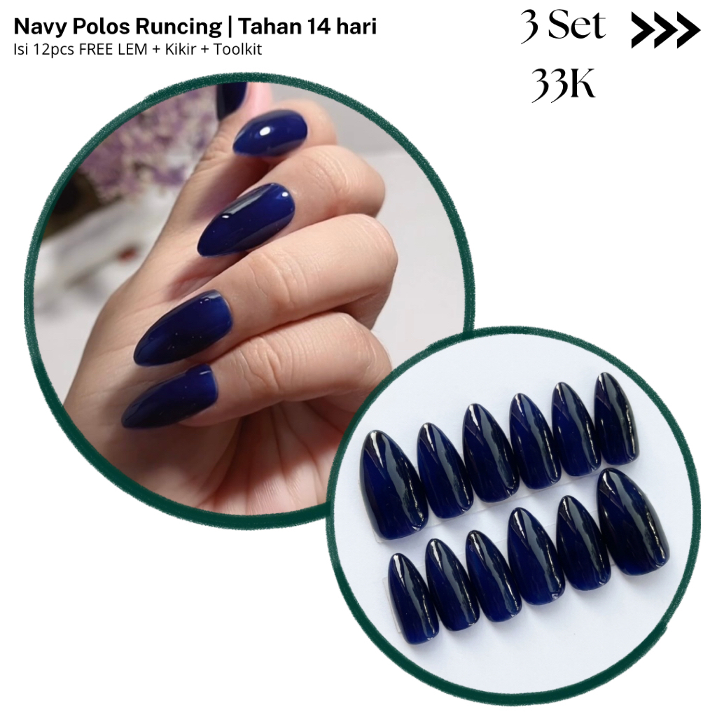 KUKU PALSU NAVY POLOS RUNCING / NAIL ART DAILY / NIAL ART WEDDING