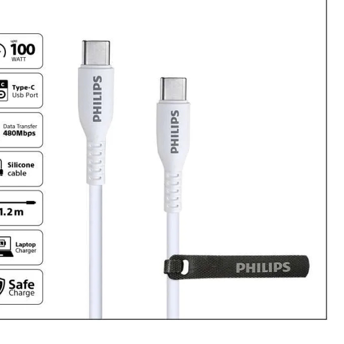 Philips DLC9102B USB Type-C to C Kabel Data Cable PD 100W 1.2M - White