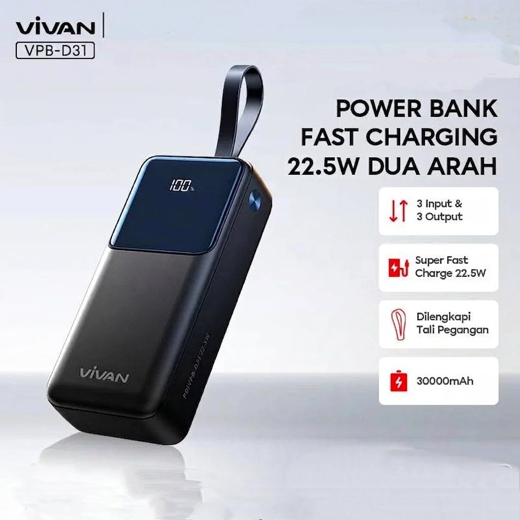 VIVAN VPB-D31 Powerbank 30000mAh Fast Charging 22.5W LED Digital