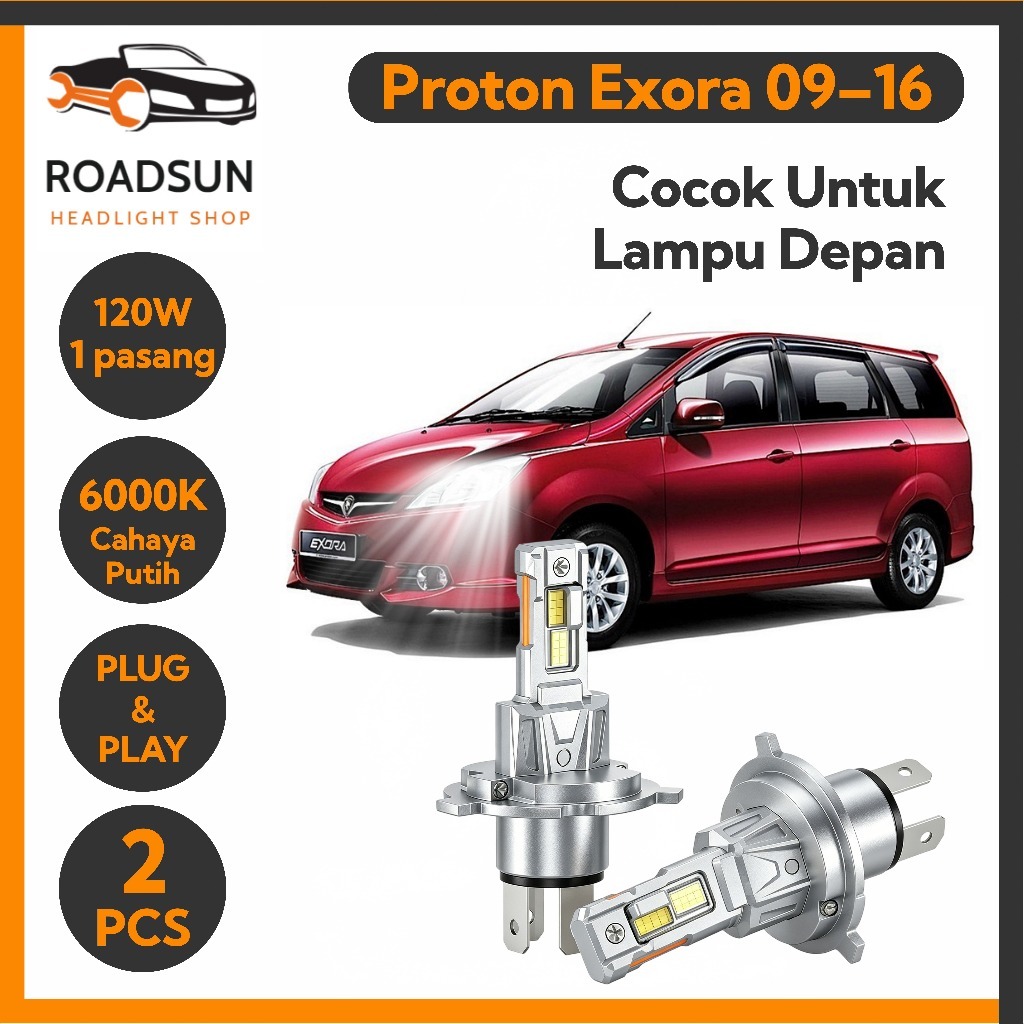 Premium LED H4 Headlights untuk Proton Exora 2009–2016 Plug n Play Cahaya Putih 2PCS