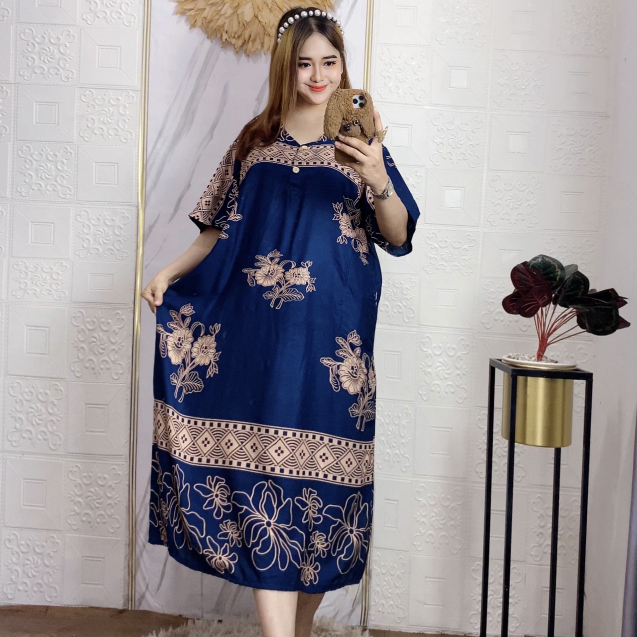 VIRAL Home Dress Batik Mewah-Rayon Adem Busui Friendly-Daster Jumbo Kancing