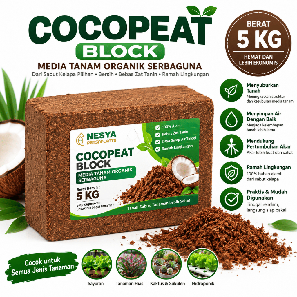 Cocopeat Block 5 Kg - Media Tanam Hidroponik Pot dan Polybag