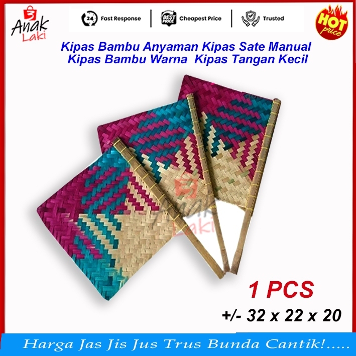 promo Kipas Bambu Anyaman Kipas Sate manual Kipas Bambu Warna Anyaman Kipas Tangan Murah