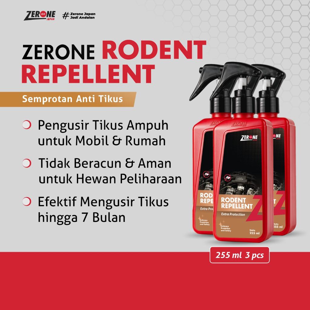 Zerone Japan Rodent Repellent 255 ml Semprotan Pengusir Tikus Mobil Rumah Aman Tanpa Racun Tahan 7 B
