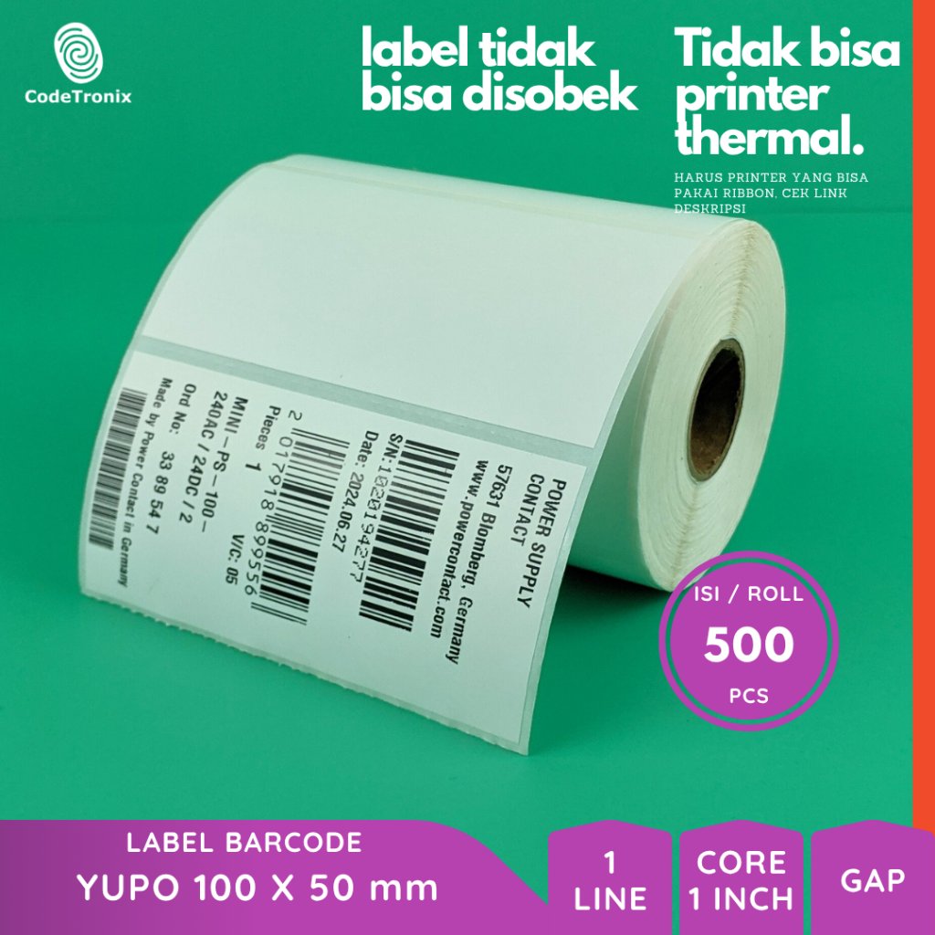 Label Sticker Kertas Yupo 100x50 Vinyl Stiker Barcode Roll 1 Line 500 pcs