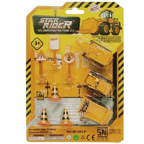 Mainan Truck Konstruksi STAR RIDER Construction Team MC401-F Set Mobil Berat dengan Rambu