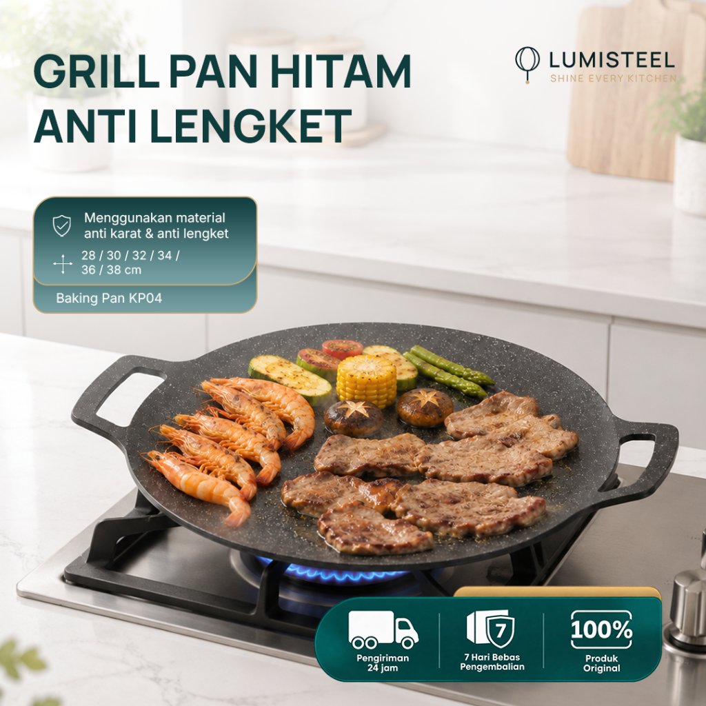 LUMISTEEL - Grill Pan Kotak Bahan Granite Alat Pemanggang BBQ Makanan Korea Anti Lengket KP03