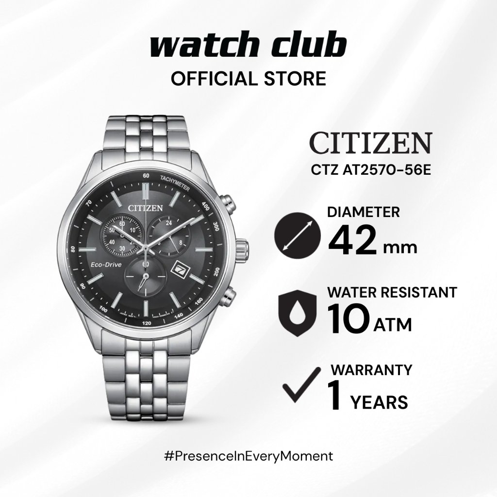 Citizen - Jam Tangan Pria Tali Stainless Steel Citizen Eco Drive Chronograph CTZ-AT2570-56E