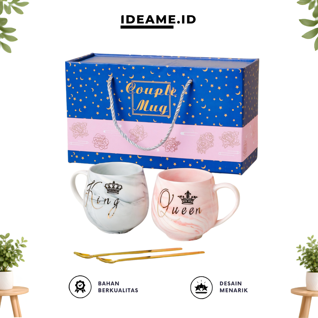 Ideame Hampers Gelas Marble Glass Couple / Canada Marble Mug Gift Box / Gelas Mug Marble Tutup / Ham
