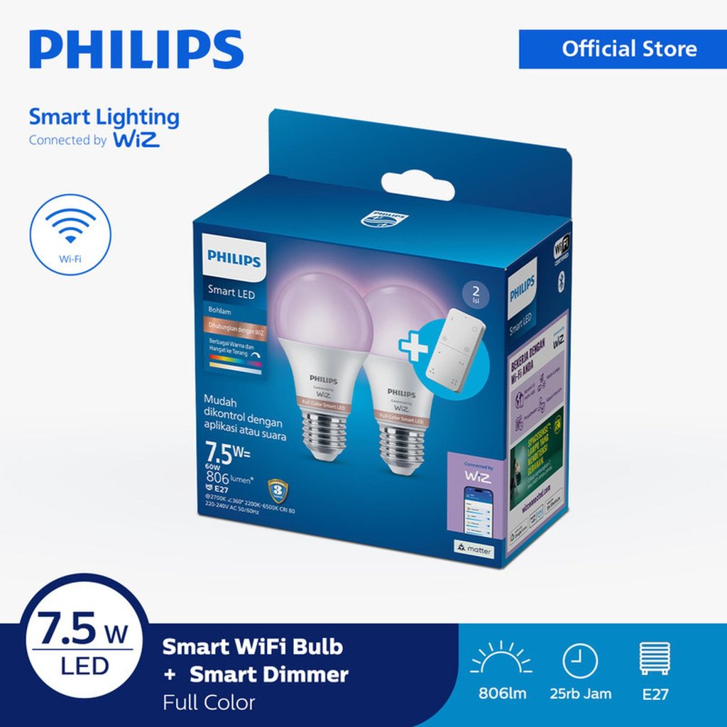 Philips Lampu Smart LED Multipack 7.5W RGB + Philips Smart Dimmer - Pengatur Cahaya