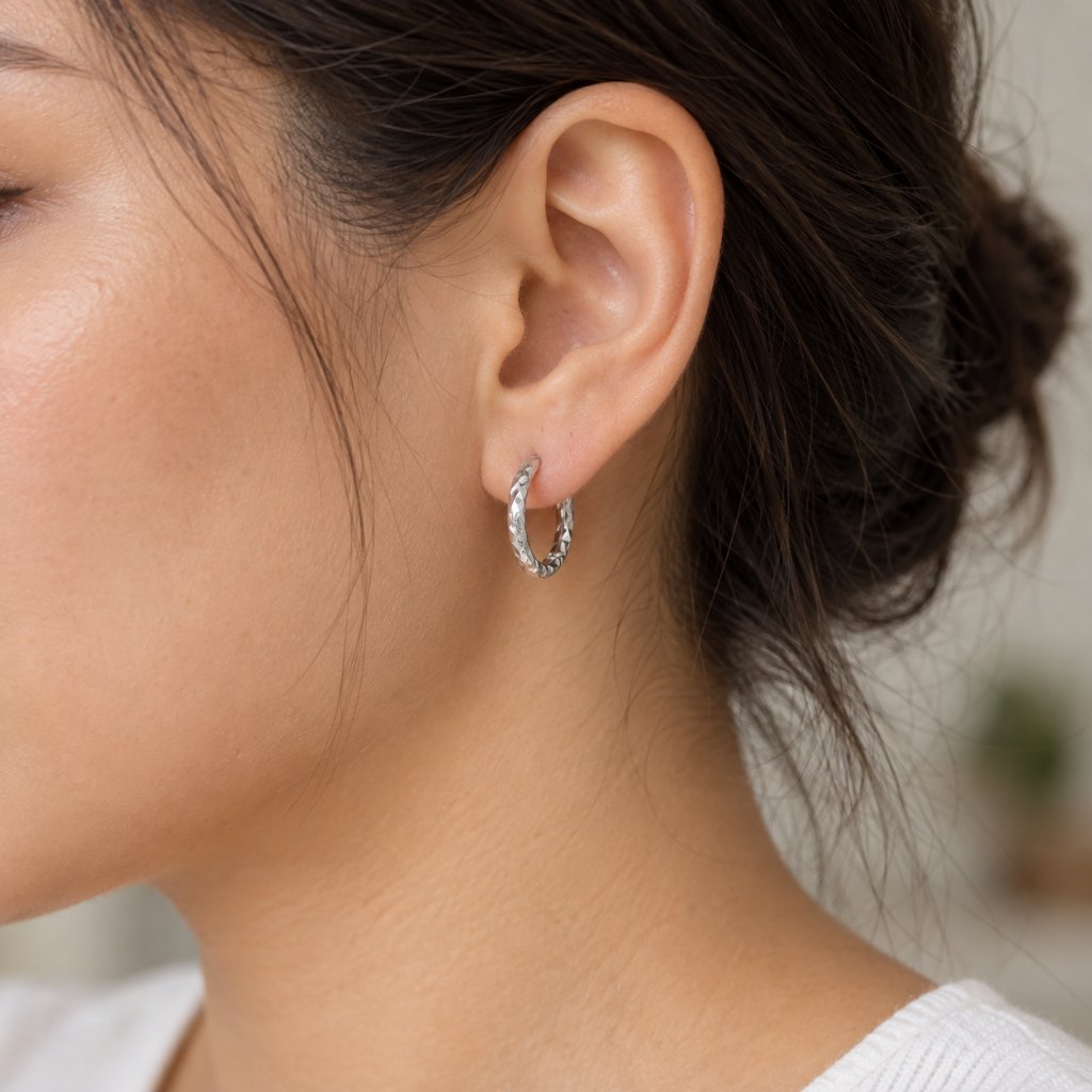 YOBEL_JEWELLERY - ANTING SIMPEL HOOP DIAMOND CUT SILVER PLATED [71000098]