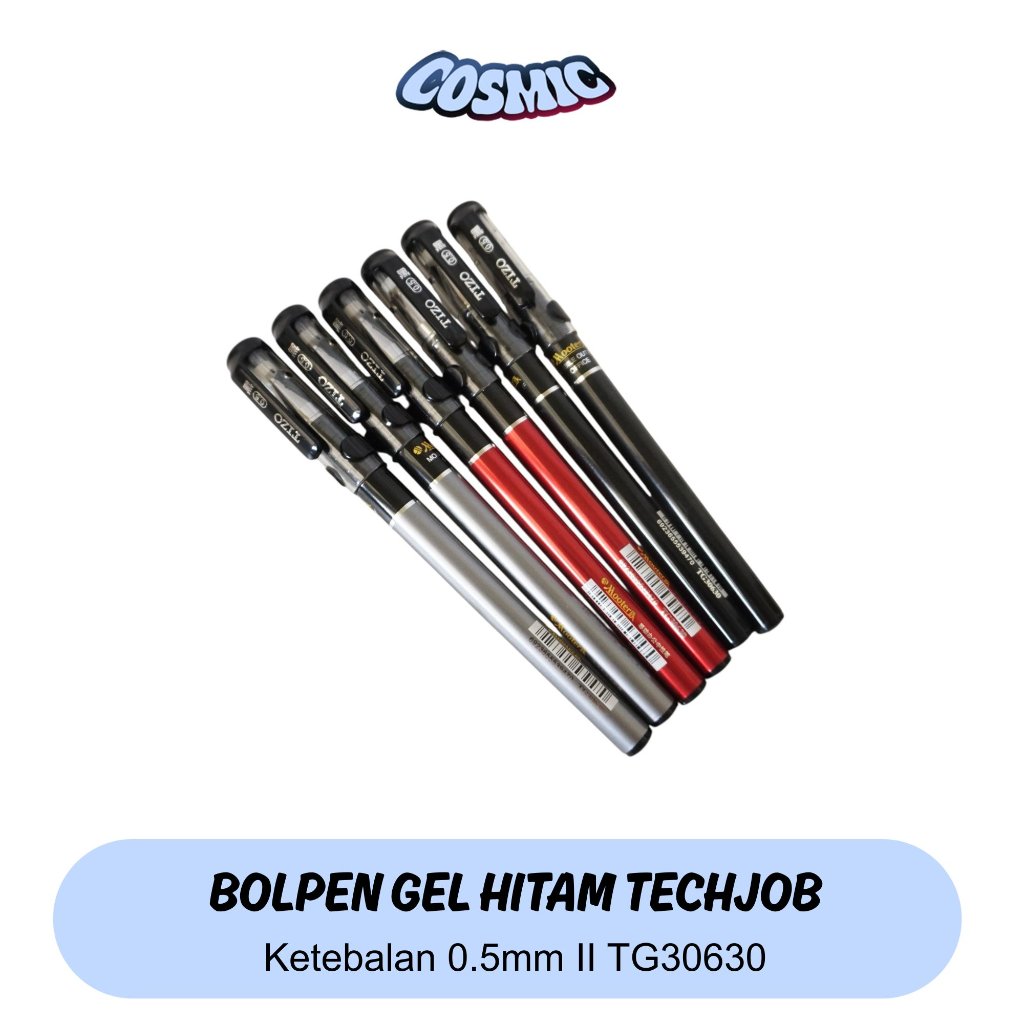 BOLPEN GEL HITAM TECHJOB 0.5MM TG30630 / PEN TINTA GEL HITAM