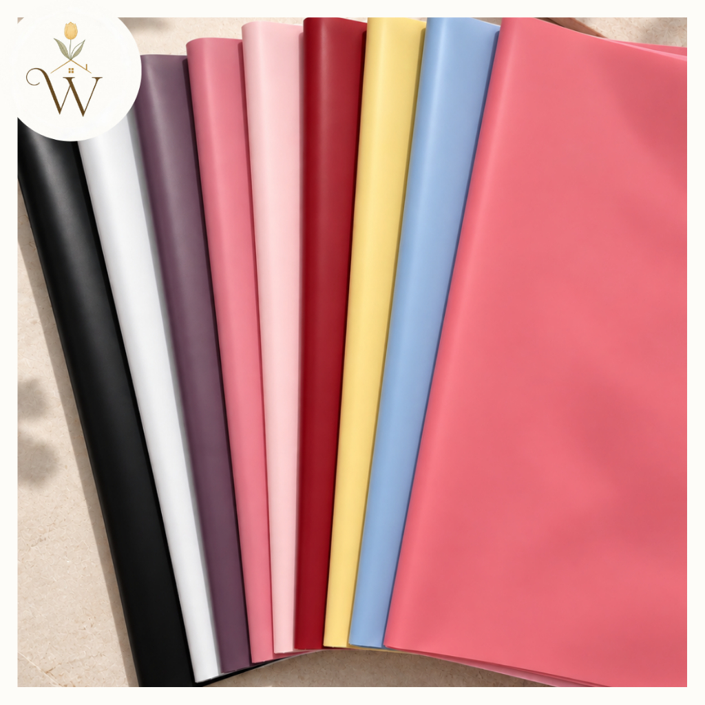 [5 Lembar] Cellophane Wrapping Paper Matte 58×58cm | Waterproof Flower Bouquet Wrapping