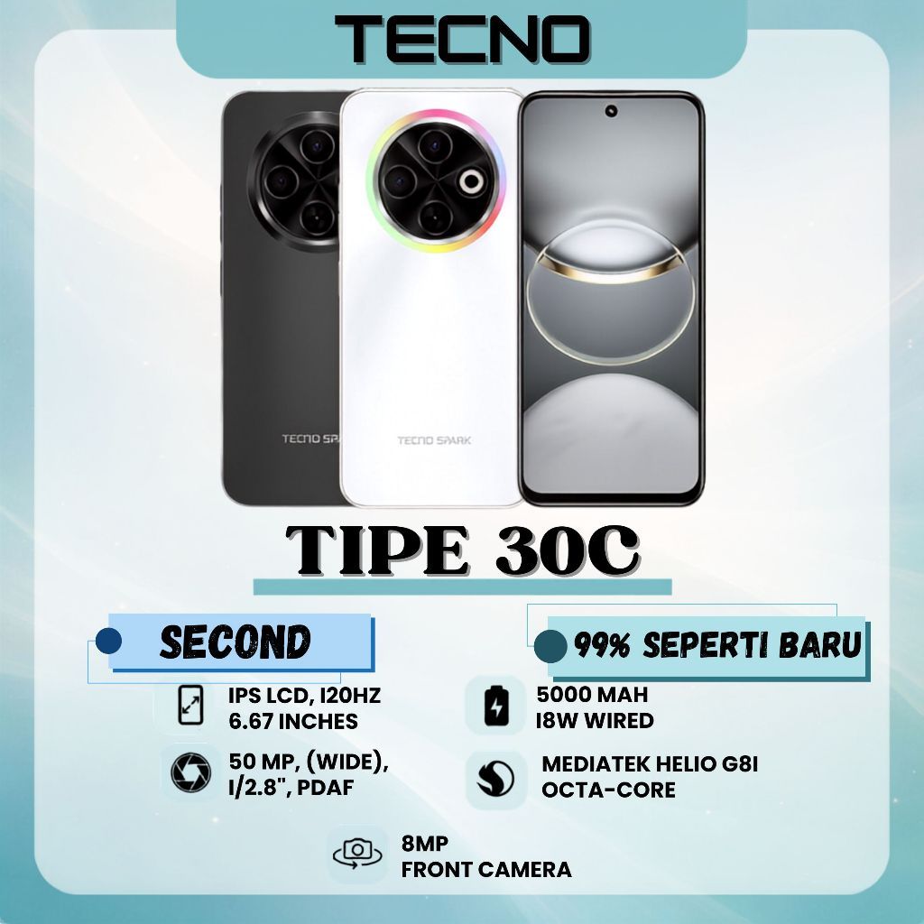 HP TECNO 30C 6+128GB Smartphone Second 99% Like New Garansi Toko