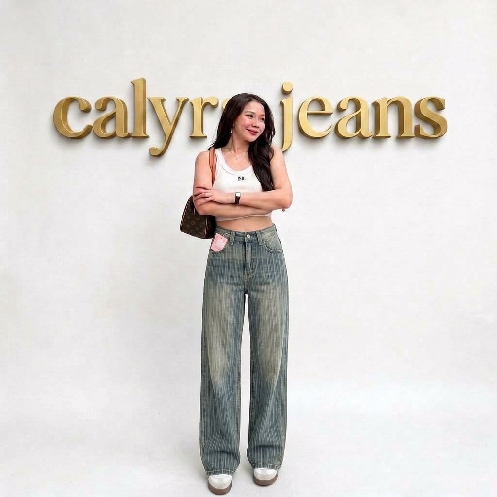 Celana Baggy Jeans Mambo Highwaist Salur Stripe Vintage