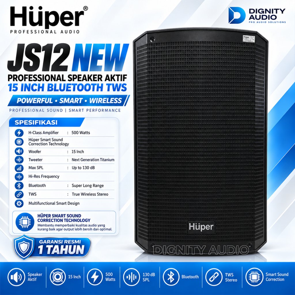Speaker Aktif 15 Inch HUPER JS12 | JS 12 New Bluetooth TWS Original Harga 1 PCS & 1 Pasang