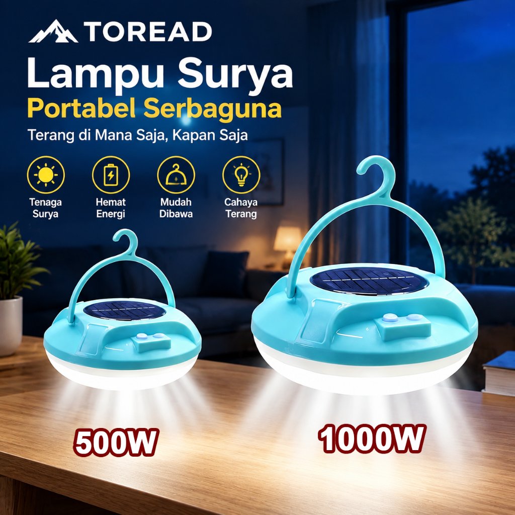 TOREAD Lampu Surya Portable TOREAD 500W 1000W Mudah Dibawa Cahaya Terang Hemat Energi COD