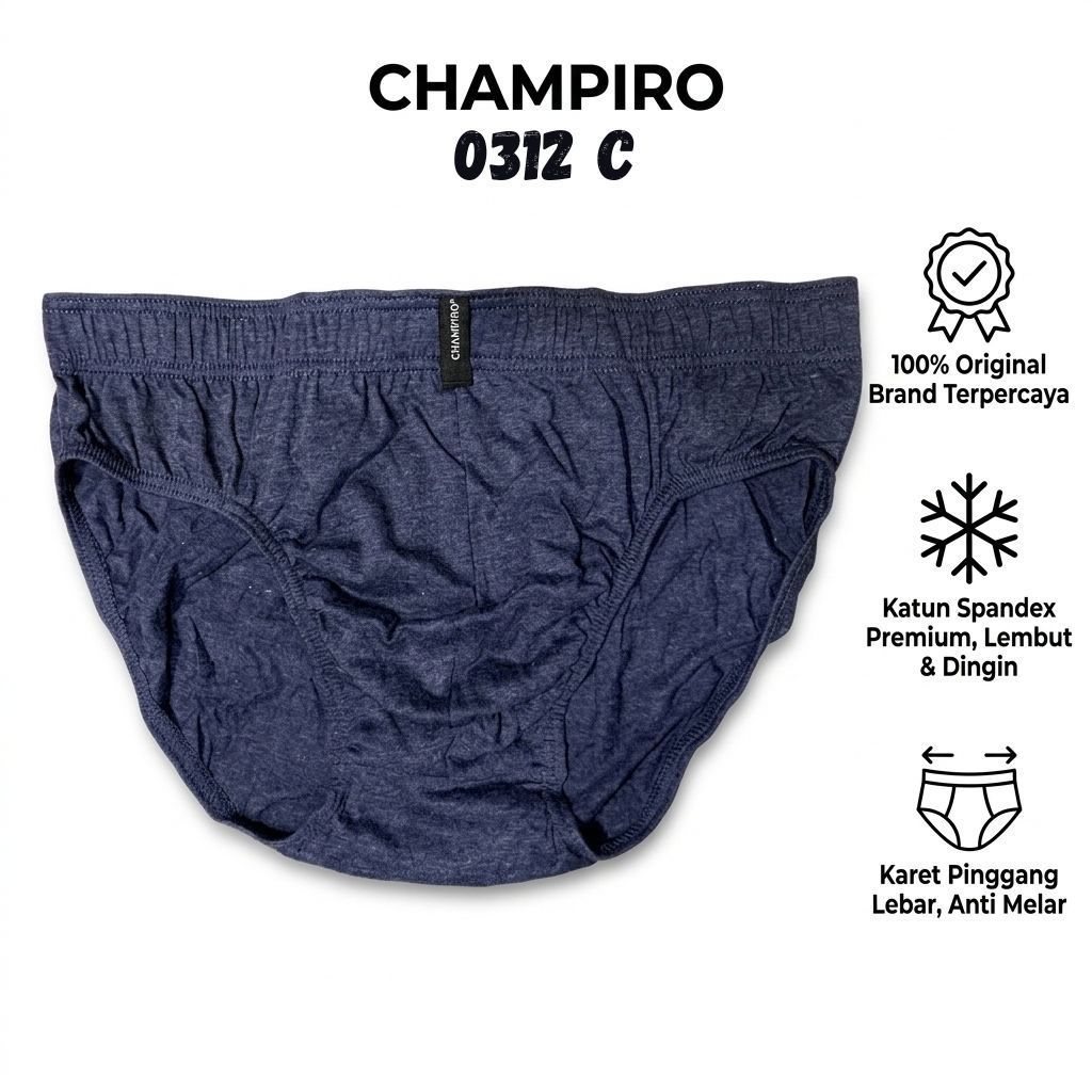 3 Pcs Celana Dalam Pria Champiro C.0312-C Bahan Katun Tebal Adem Anti Melar | CD Cowok | CD Champiro
