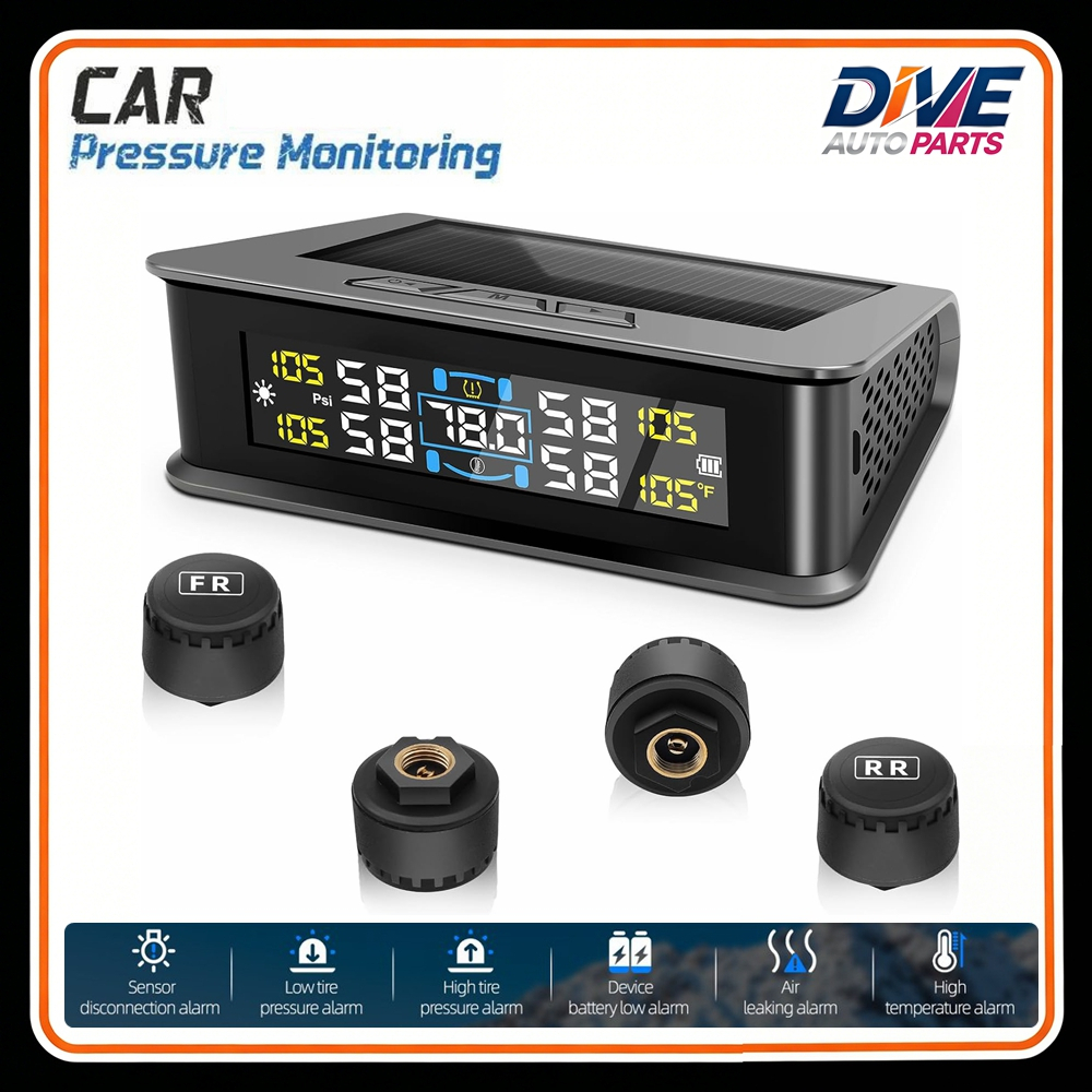 TPMS Monitor Tekanan Ban Tenaga Surya, 4 Sensor Eksternal, 6 Mode Alarm, Universal untuk Mobil Truk 