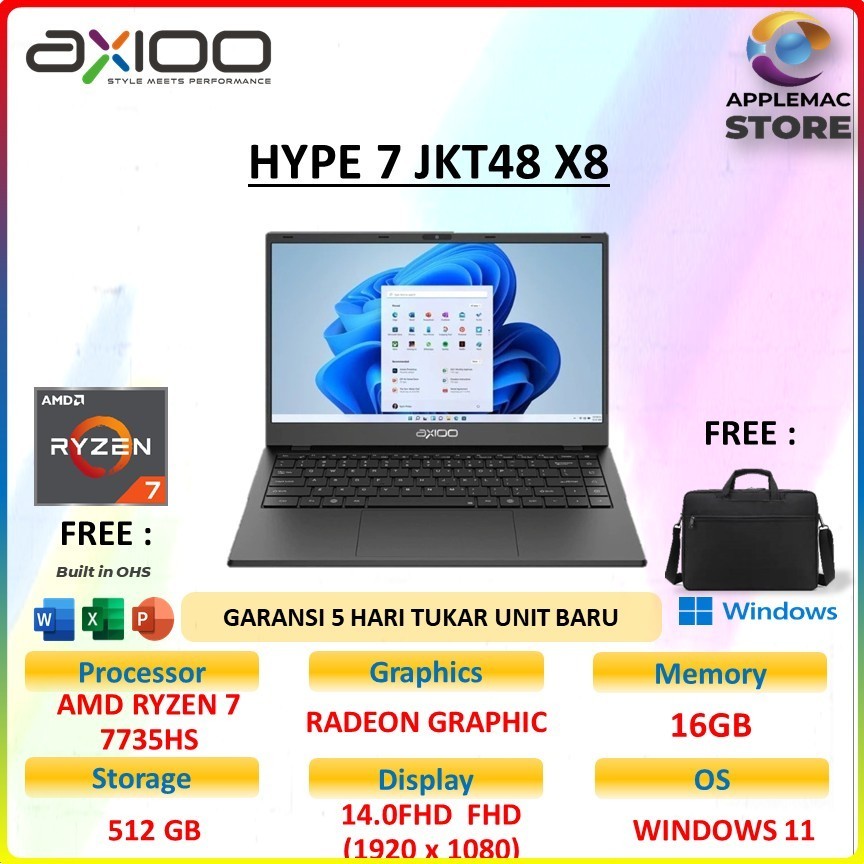 [READY] AXIOO HYPE 7 AMD JKT48 X8-21 Ryzen 7 7735HS 16GB 512GB Windows11 14.0FHD IPS BLIT GRY