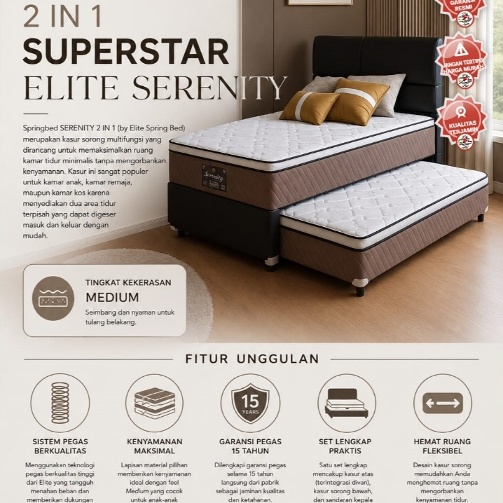 CENTRAL - SORONG ANAK 2 IN 1 SERENITY ELITE / 2 IN 1 ANAK ELITE SERENITY / SPRINGBED ANAK 2 IN 1 ELI