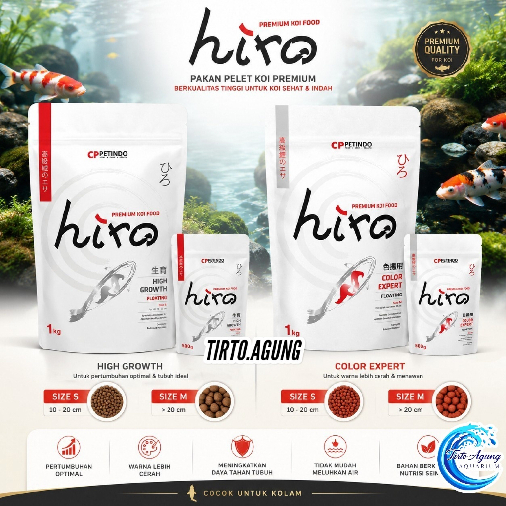 Pelet pakan ikan koi premium Hiro 1 KG Color expert High Growth S M L