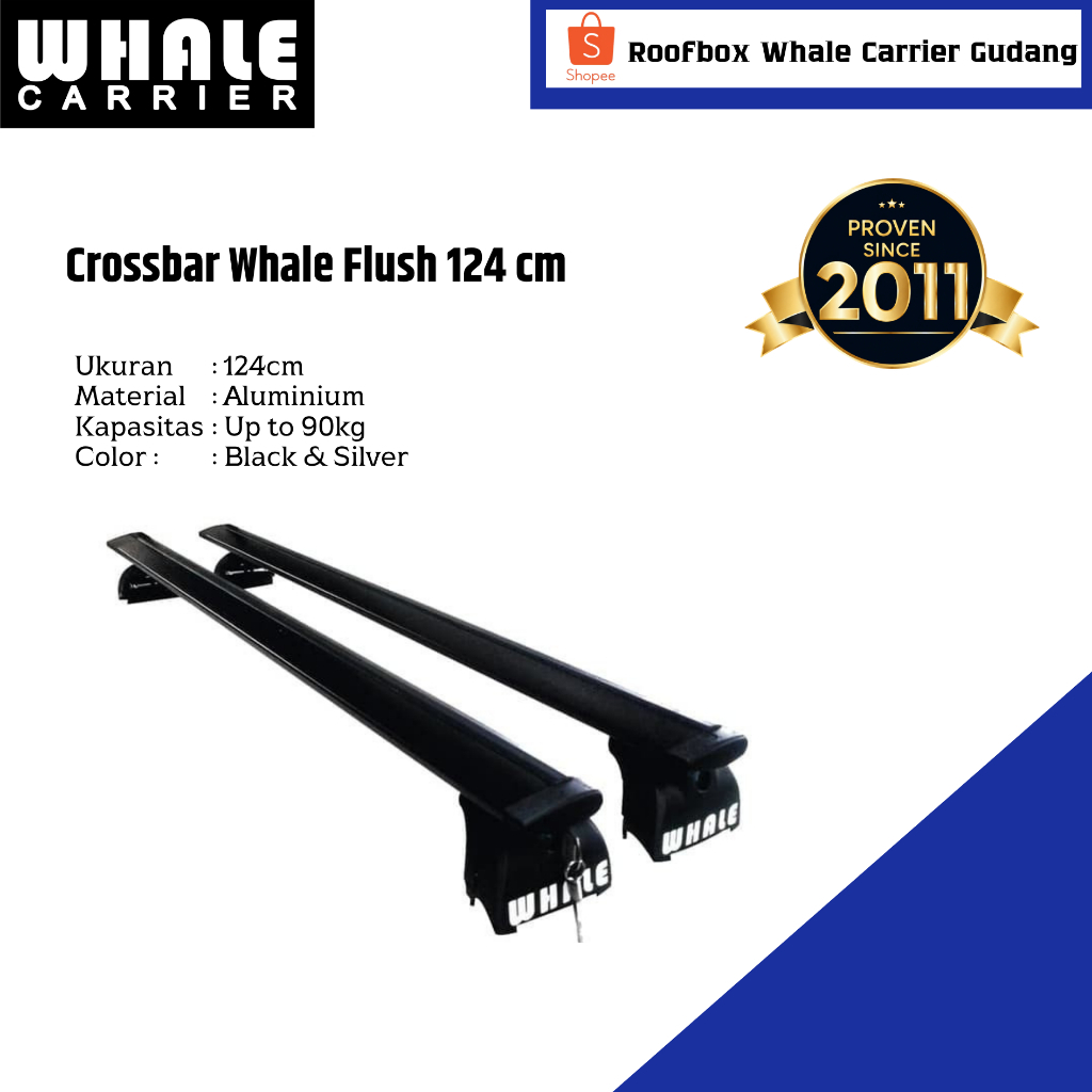 Crossbar Roofbar Whale Carrier Tipe Flush Mobil Pajero Fortuner Hitam & Silver