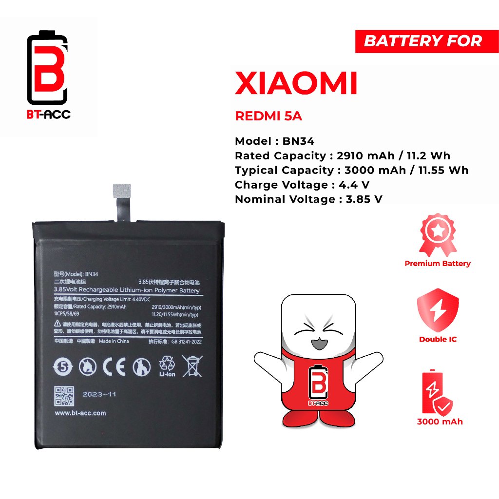 BATT ORI 100% XIAOMI REDMI 5A/BN34 BT