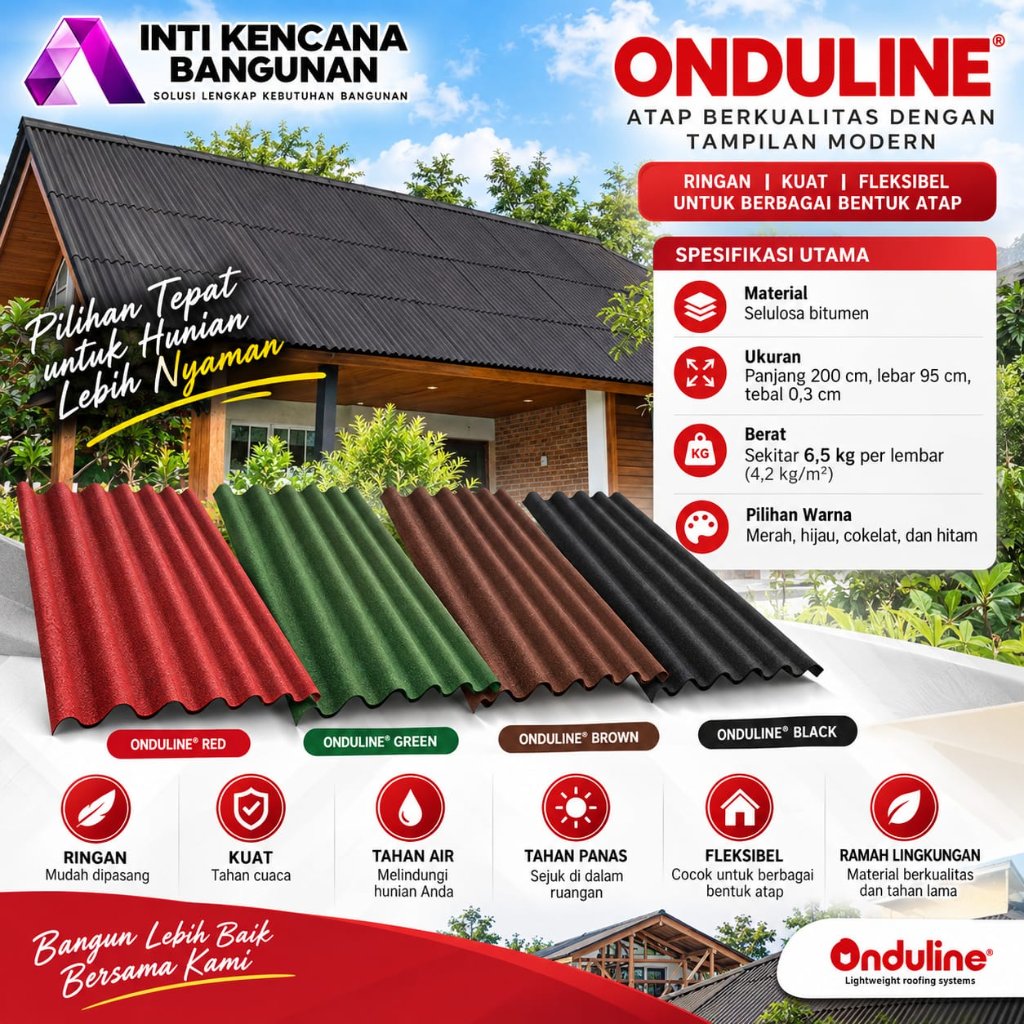 Gording Onduline Lapis Bitumen untuk Atap Rumah 200x95x0,3 cm Ringan Kuat Fleksibel