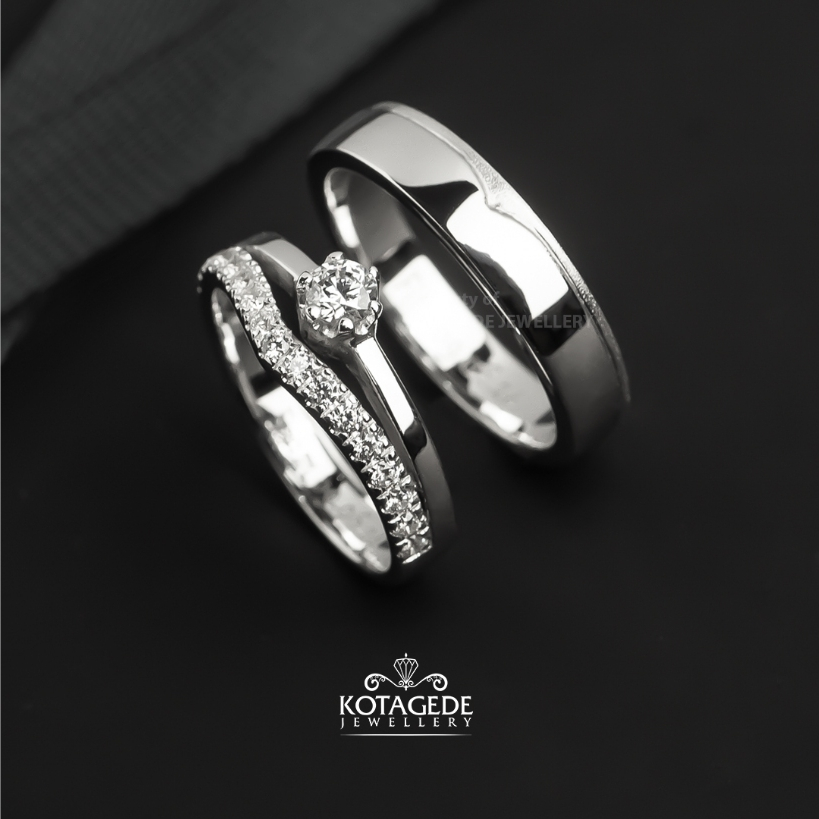 Kotagede Jewellery - Cincin Nikah Custom Emas Putih 18K Palladium Couple | Premium Gold Wedding Ring