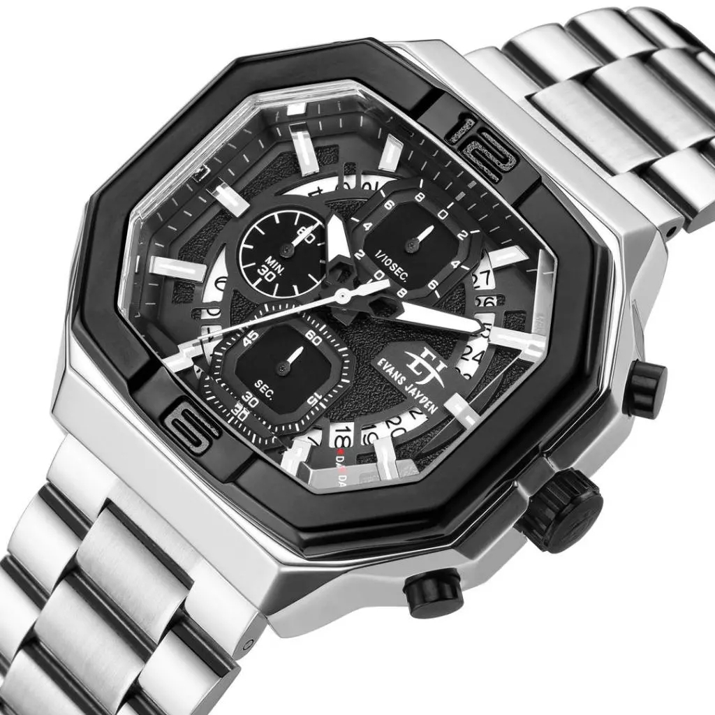 Jam Tangan Evans Jayden EJ 9464 Rantai Stainless Steel Chronograph Kaca Sapphire Water Resistant 10A
