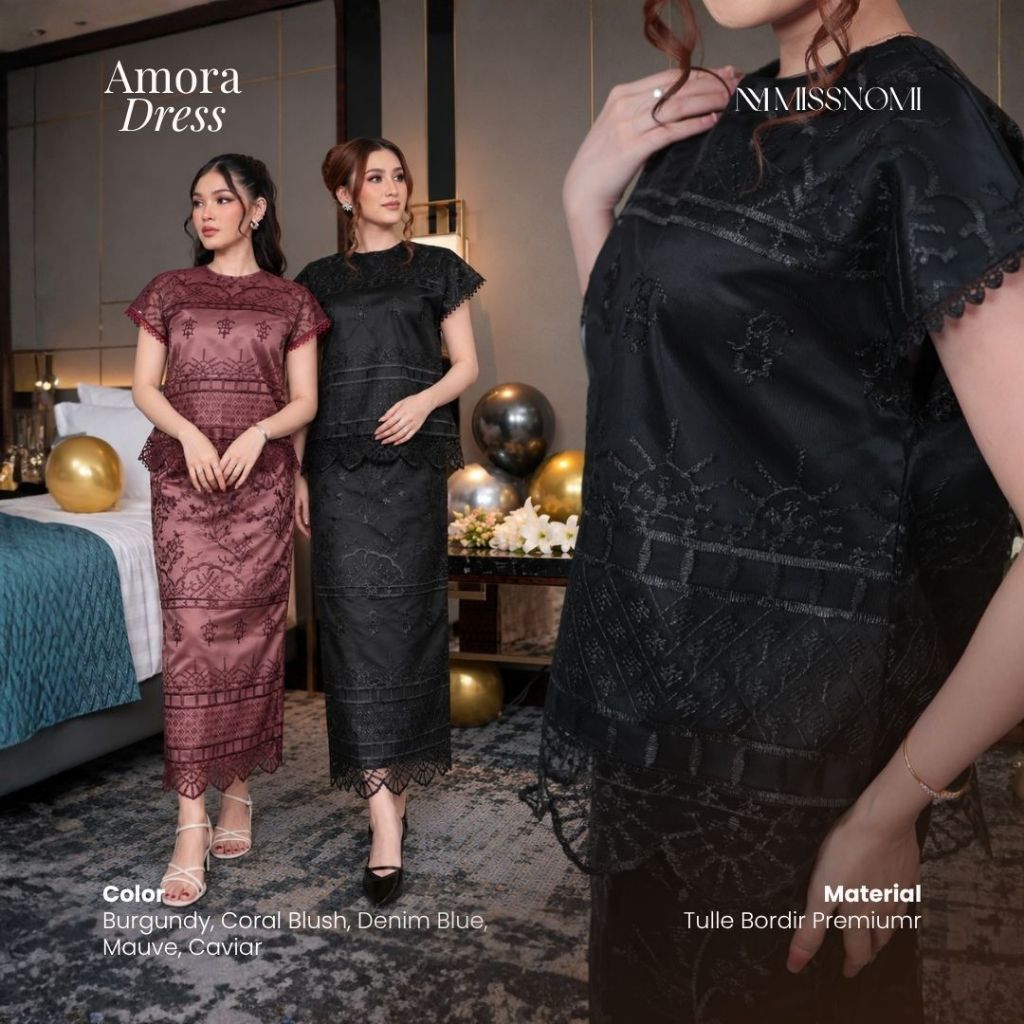 Miss Nomi Amora Set Dress Wanita Dress Pesta Bridesmaid Dress Kondangan Tule Brukat Size Jumbo