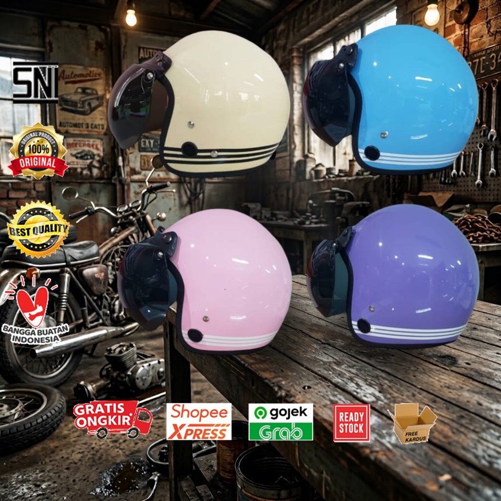 HELM BOGO ANT MOTIF LINE + KACA HELM