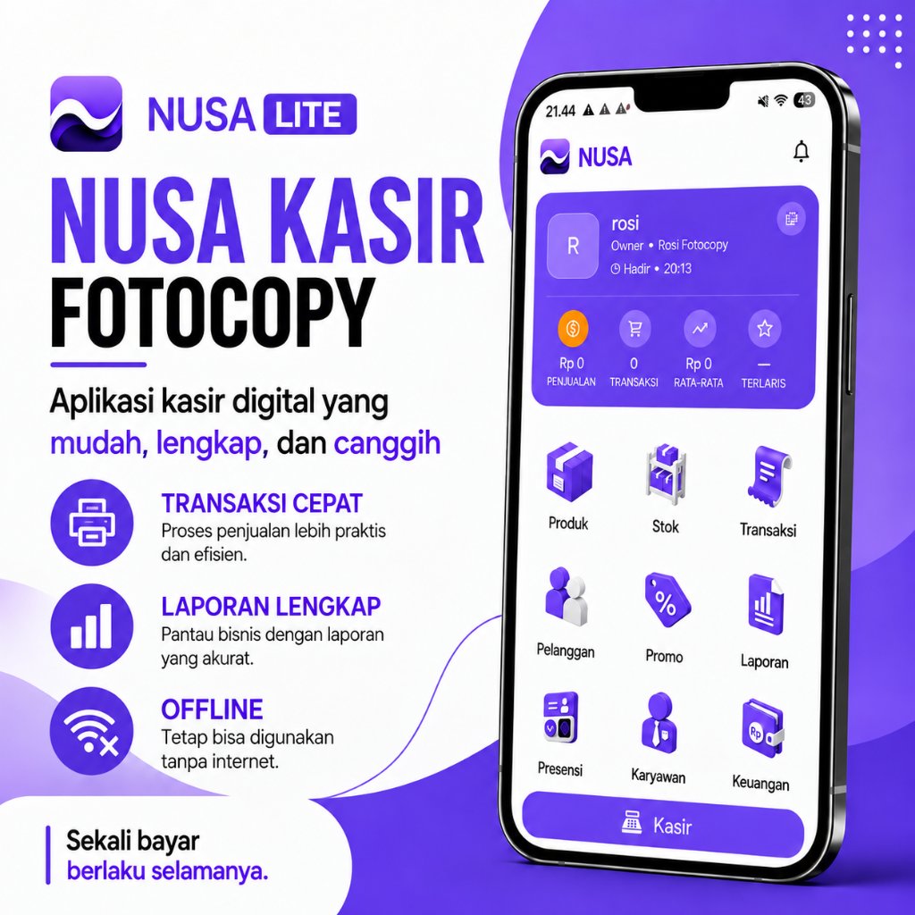 Aplikasi Kasir Fotocopy, Percetakan & Toko ATK 100% Offline Tanpa Kuota (Android) — NUSA Fotocopy Li
