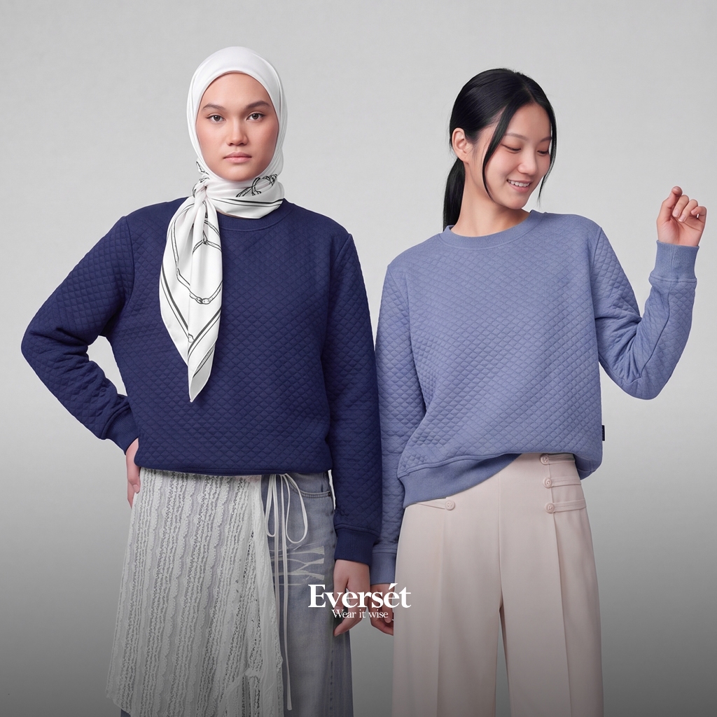 Ivora Premium | Sweater Wanita Quilted Casual Elegan | Crewneck Cotton Diamond