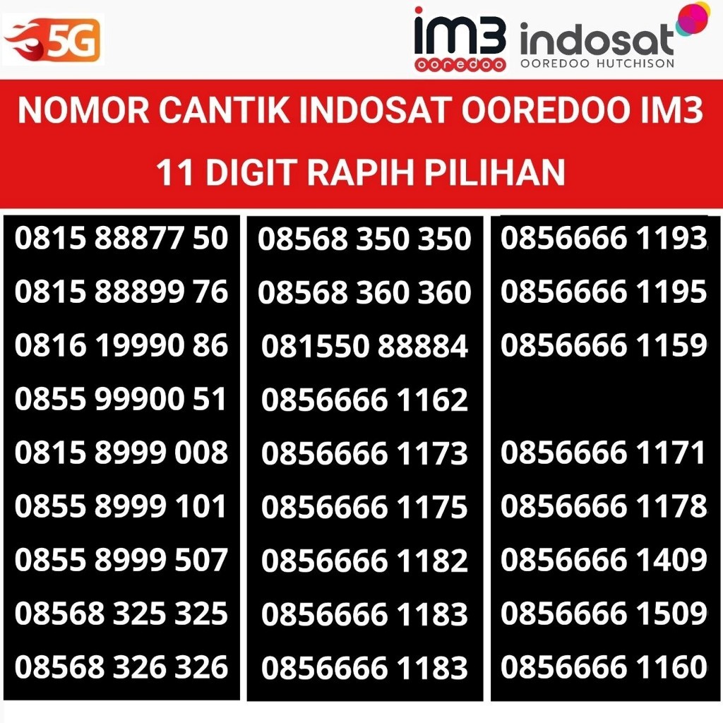 nomer cantik indosat ooredoo 11 digit kartu perdana im3 rapih 4G 5G obral bonus quota 3GB bukan 10 d