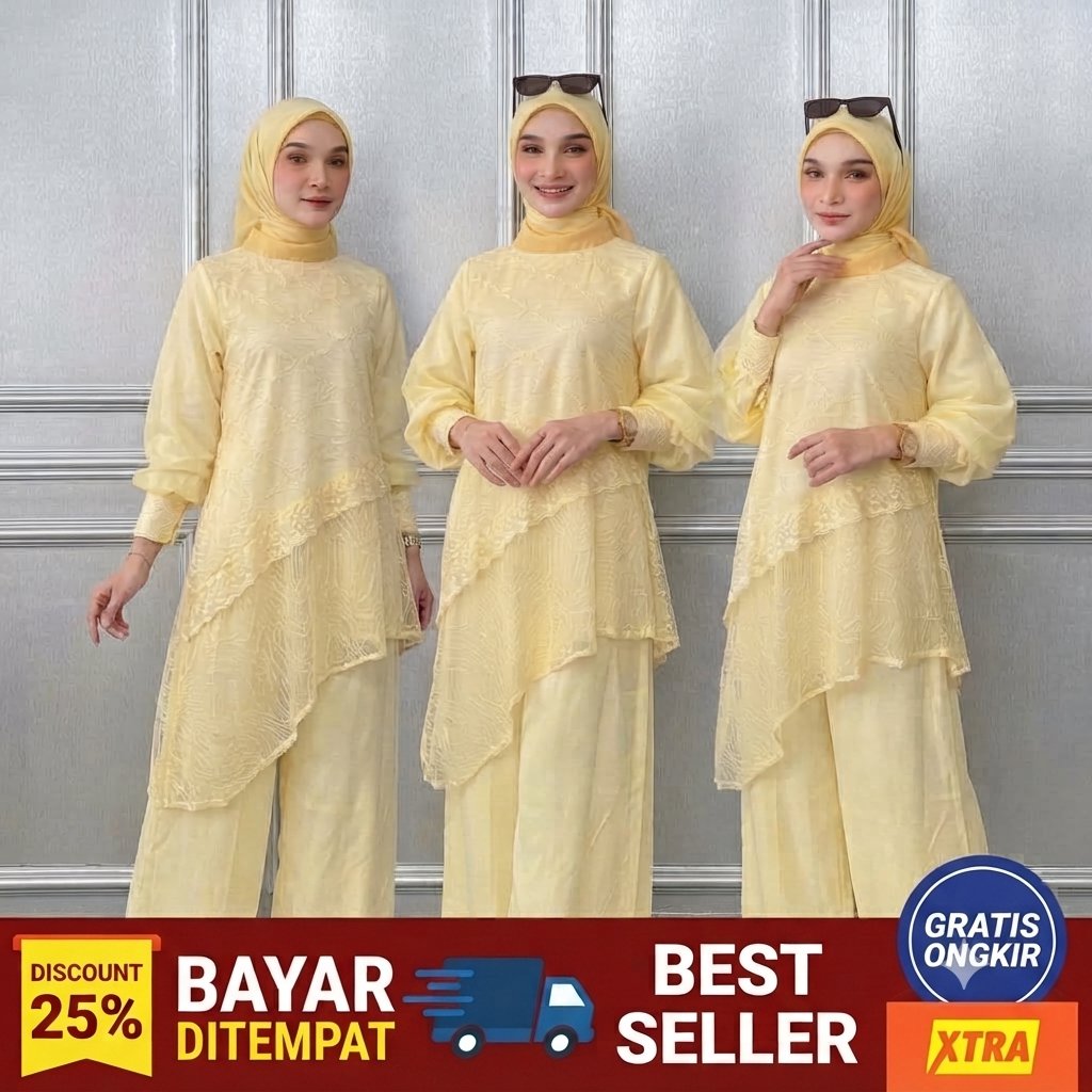 SETELAN WANITA BUTTERYELLOW LEBARAN II SETCEL SETONE EMBROIDERY II SABILA