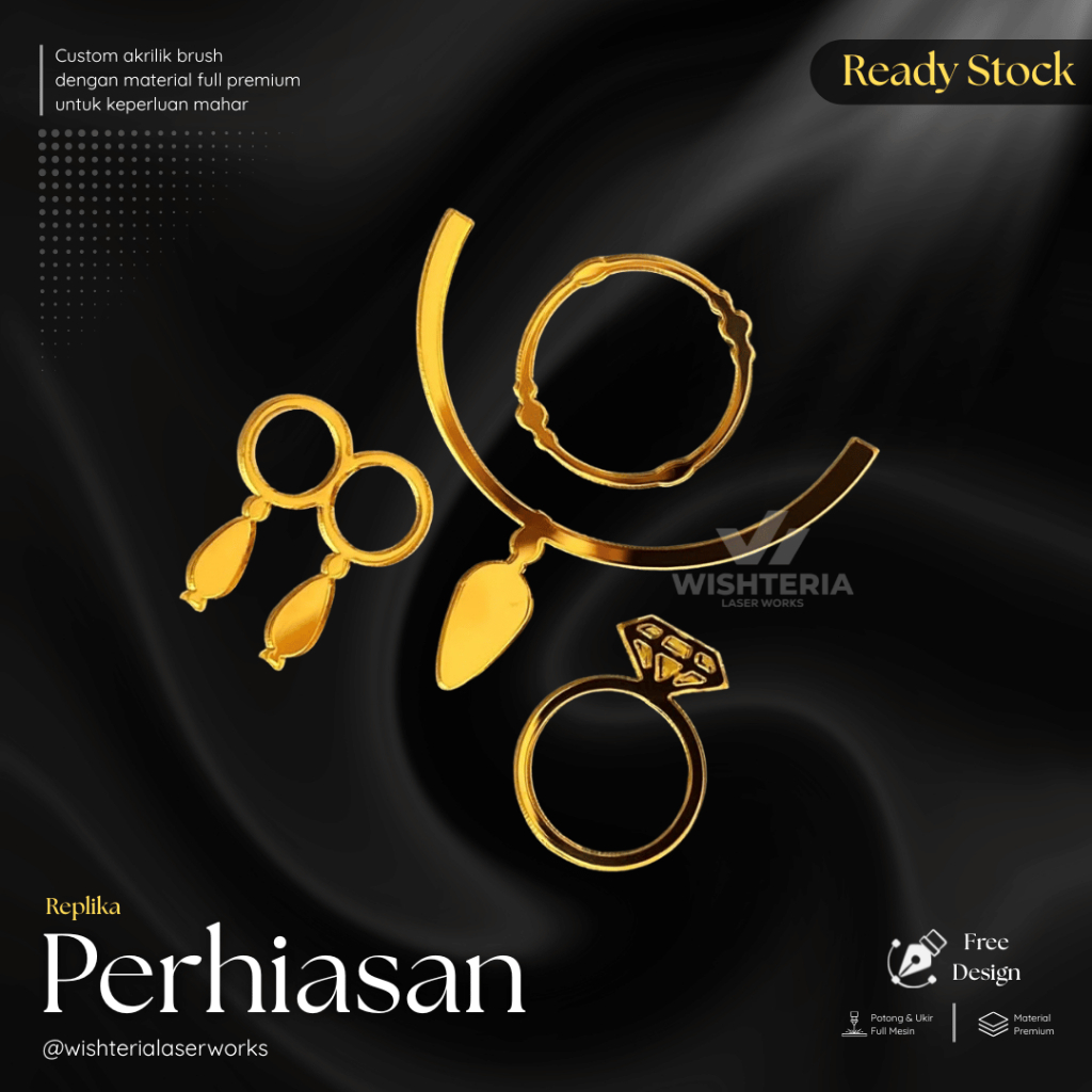 REPLIKA PERHIASAN AKRILIK CUSTOM WARNA EMAS/SET CINCIN MAHAR/AKSESORIS CINCIN MAHAR
