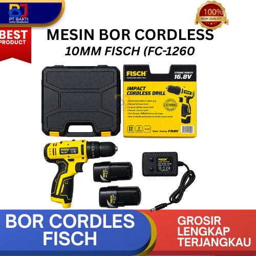 Mesin Bor Cordless FISCH FC-1260 10mm 16.8V dengan Kotak dan Pengisi Daya |Mesin Bor Baterai / Cordl