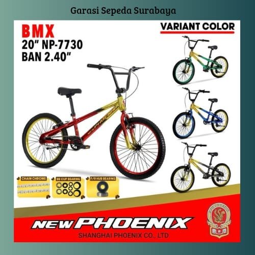 Sepeda Anak Laki BMX 20 Inch New Phoenix NP-7730 Ban 2.40 V-Brake Hub Bearing Chain Chrome Sepeda An