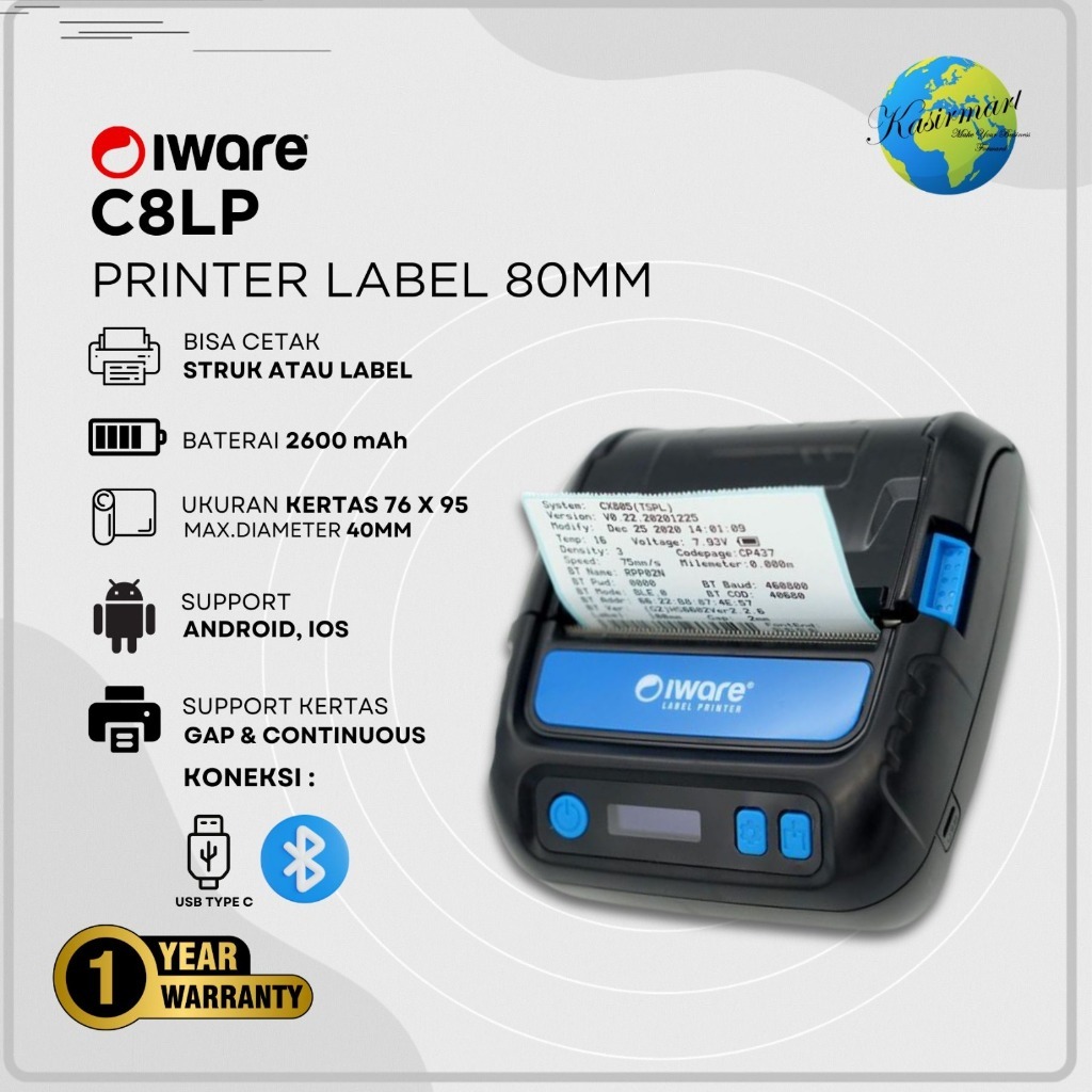 Iware C8LP Printer Label Thermal 80mm Bluetooth C8LP IW 80LP Cetak Resi Marketplace C 8LP