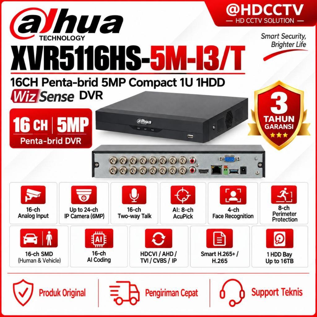 DVR DAHUA 16 CHANNEL XVR5116HS-5M-I3/T UP TO 5MP FACE RECOGNITION