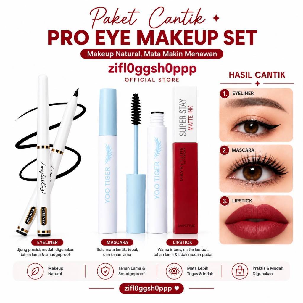 PROMO [COD] PAKET 3 IN 1 MASCARA +  LIPCREAM + EYELINER - zifl0ggsh0ppp