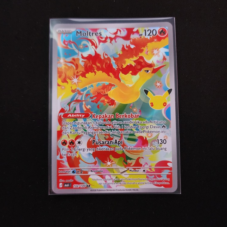 Kartu Pokemon Moltres AR 30th Anniversary 132/130 MA6 ID